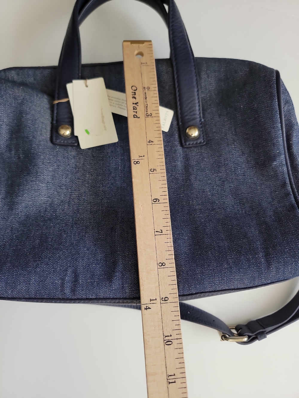 Talbots Navy Denim Satchel with Gold Hardware - Picture 9 of 12